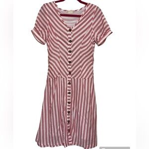 Altar'd State Pink Stripe Midi Dress Size Small  Button Down Cuff Short Sleeve